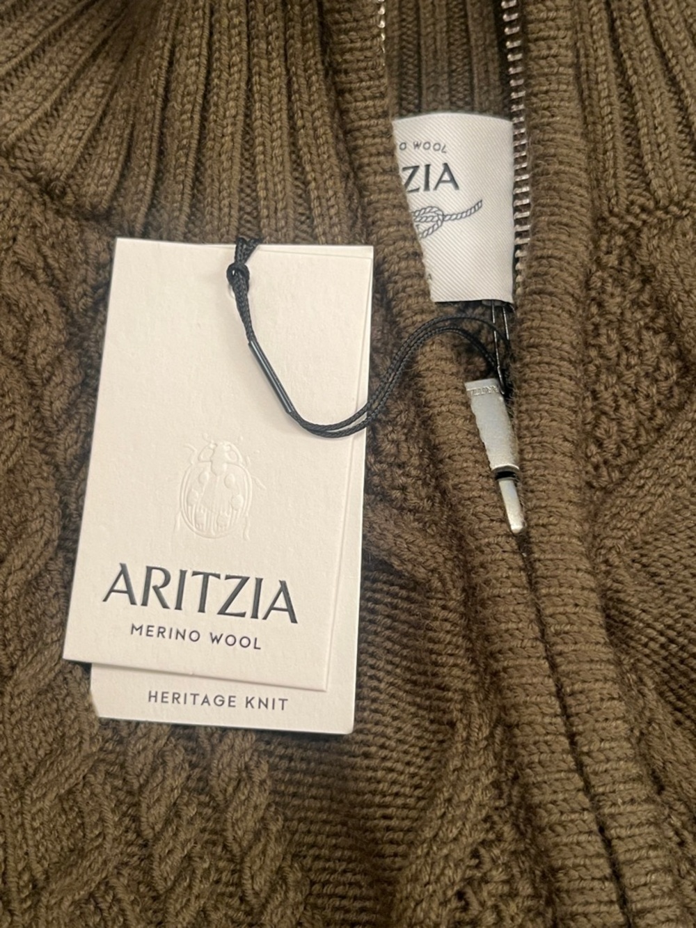 Aritzia cable knit merino wool mastery 1/4 zip Sweater New w tag! Size S GWP - Picture 6 of 8